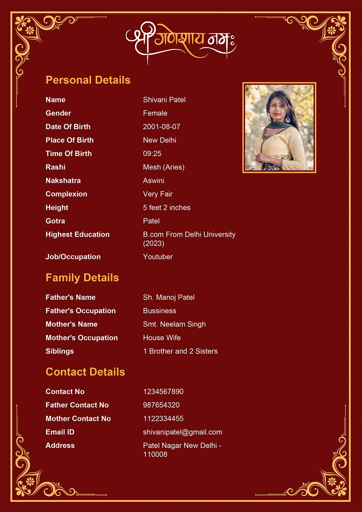 Marriage Biodata